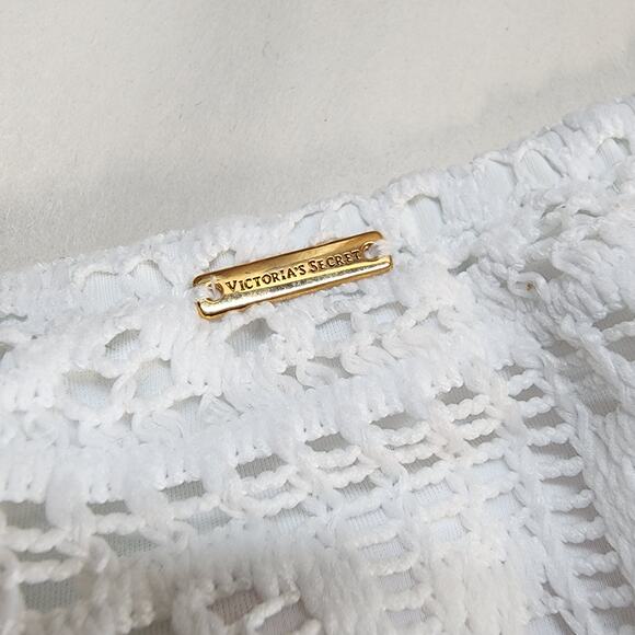 Victoria's Secret White Crochet Bikini Bottom Size L Lined Cali Hipster Beach - Picture 7 of 10